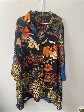 Melissa Paige Black Floral & Leopard Gucci style  Print Button Shirt Dress